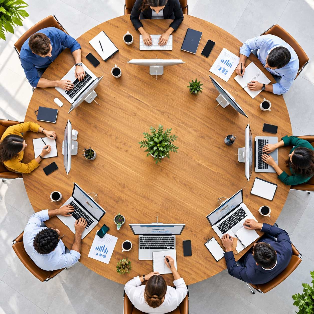 The Polyscripts team at work around a shared table